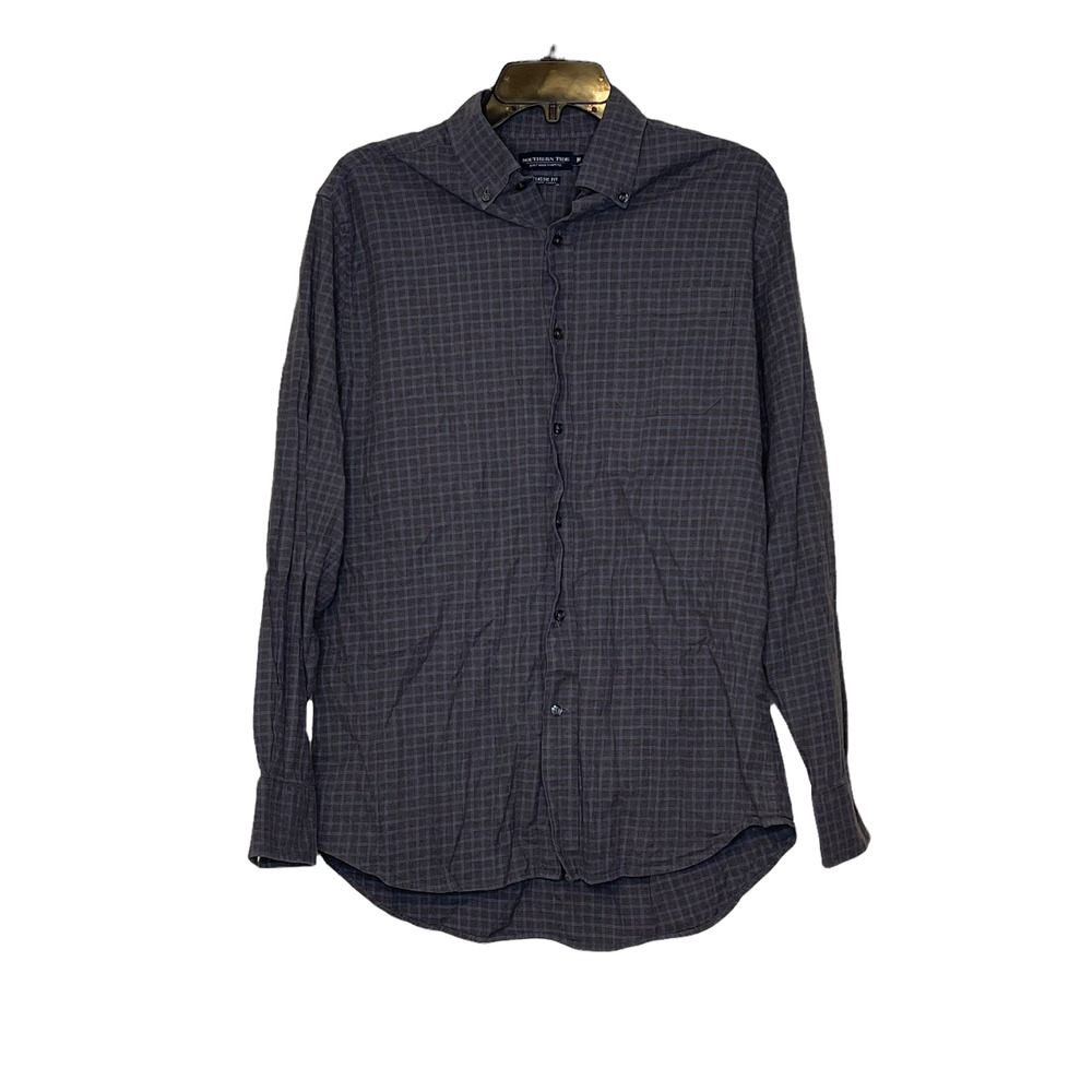 Southern‎ Tide Mens Shirt Size Medium Gray Blue Check Classic Fit Stretch